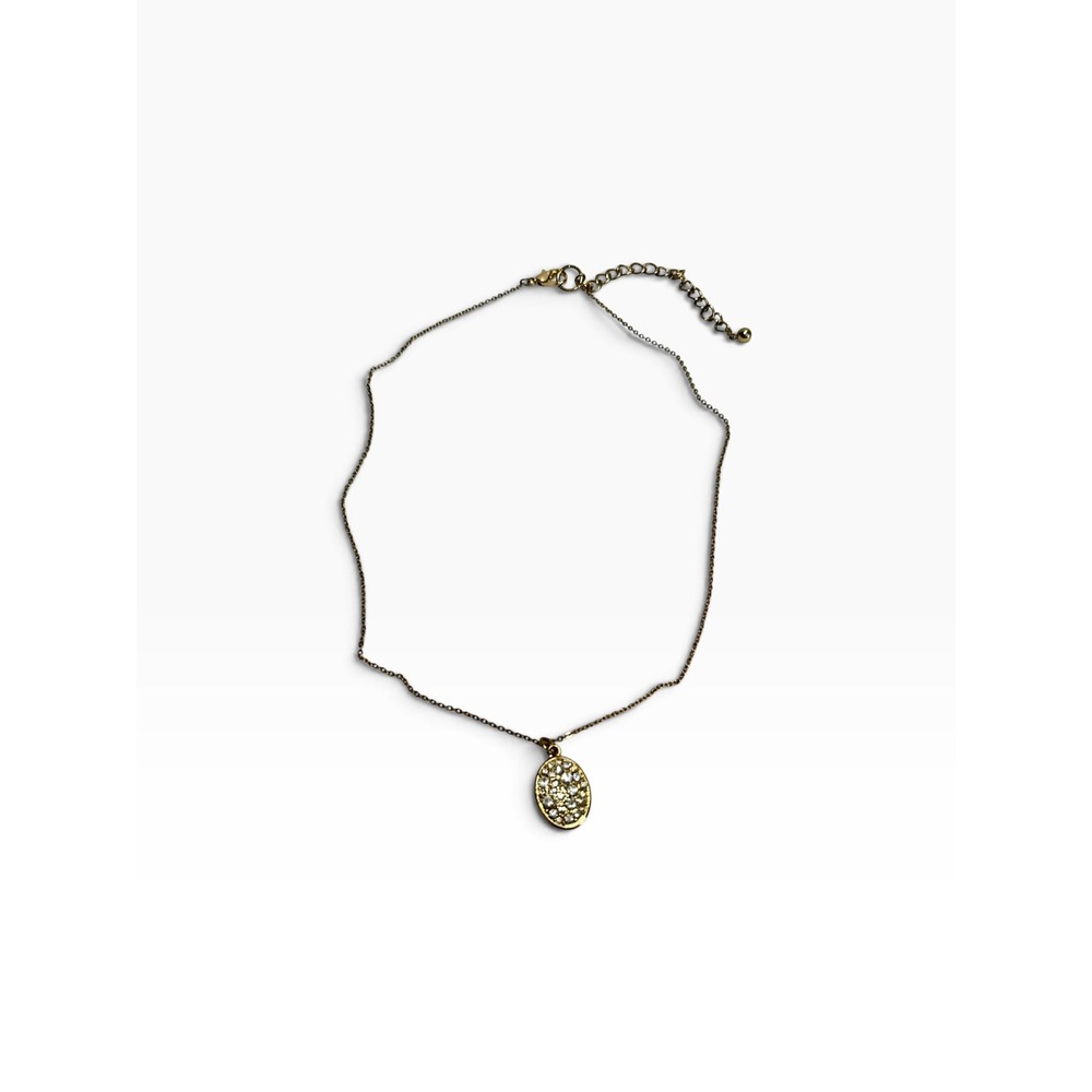 19" Necklace‎ Silver Tone Oval Crystal Sunburst Pendant Dainty